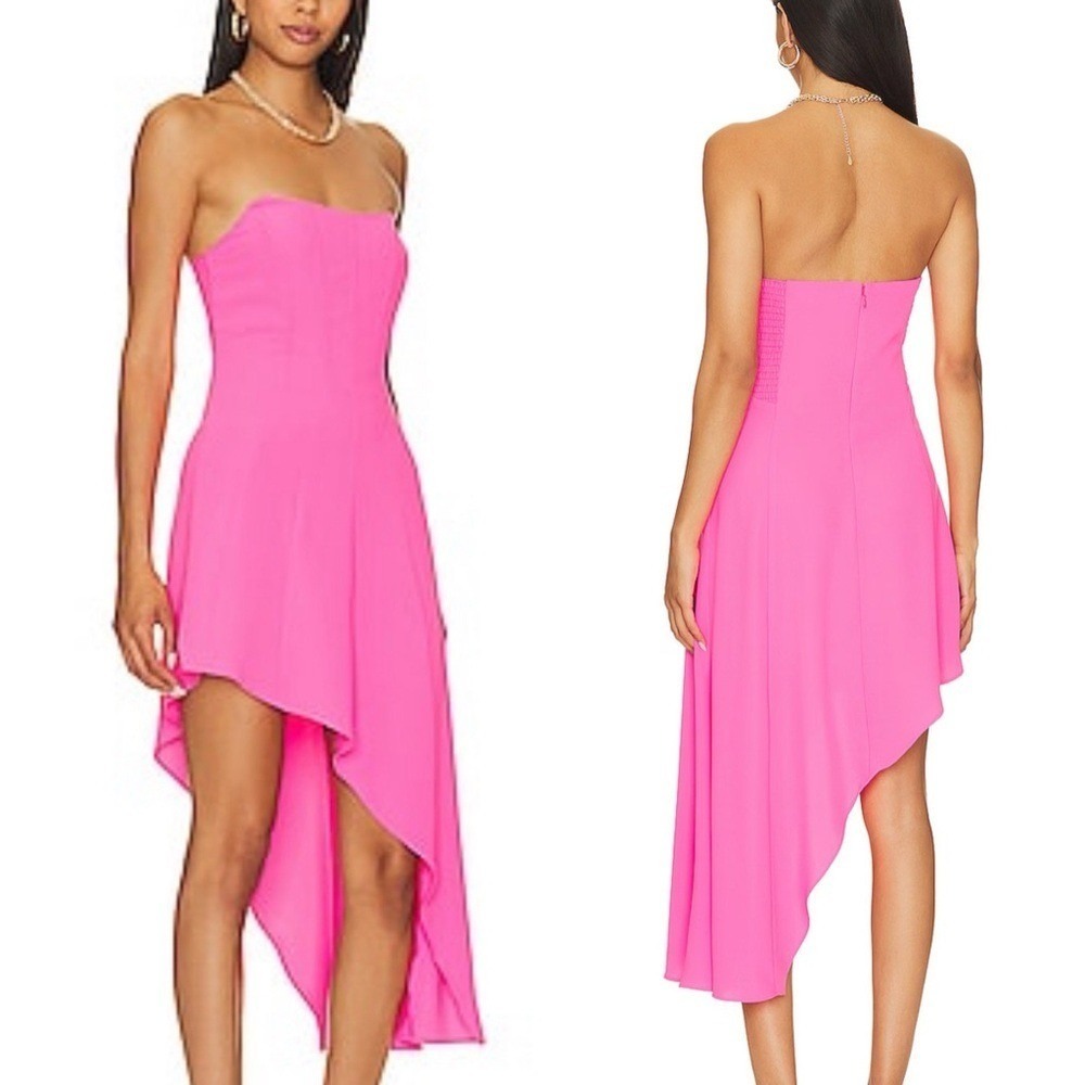 Amanda Uprichard Muse Asymmetrical Midi Dress in Hot Pink - S